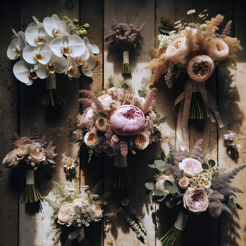 Rozne style bukietów ślubnych