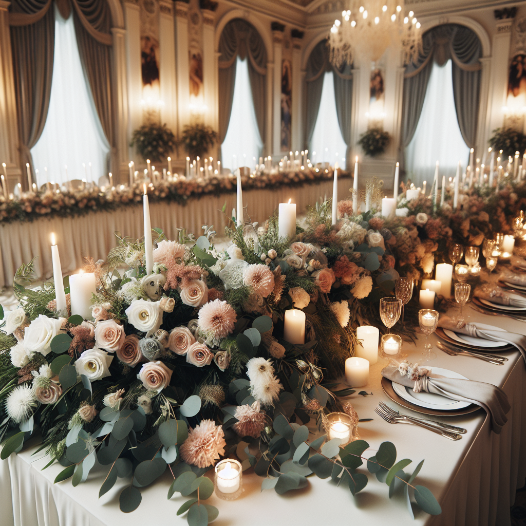 Dekoracja kwiatowa na stol weselny